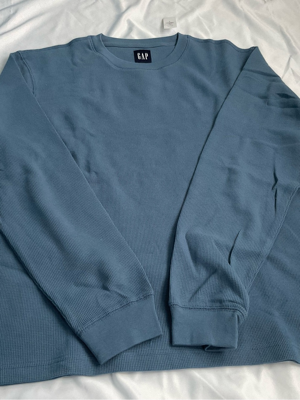 GAP Men’s Dusty Blue Waffle Crewneck LONG SLEEVE SHIRT NWT